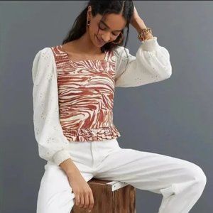 NWT - Anthropologie | Love The Label Smocked Puff Sleeve Eyelet Blouse